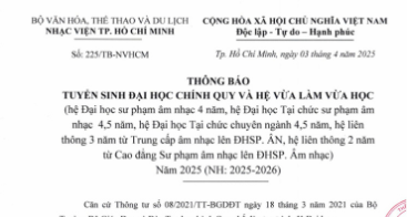 Tuyển Sinh Sư Phạm Âm Nhạc - Đại Học Chuyên Ngành 2025 - Nhạc Viện Thành Phố Hồ Chí Minh