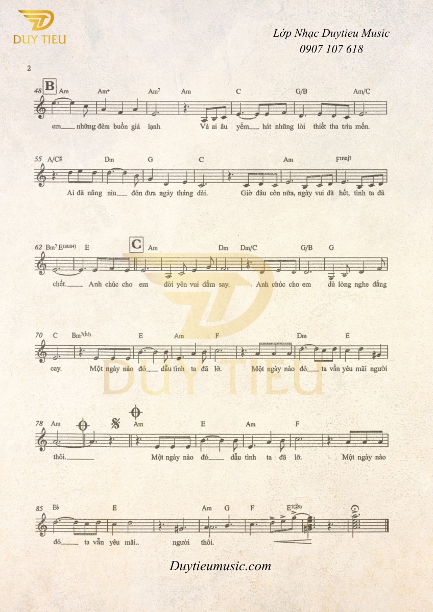 Sheet Nhạc “Bài Tình Ca Cho Em” - Duytieu Music