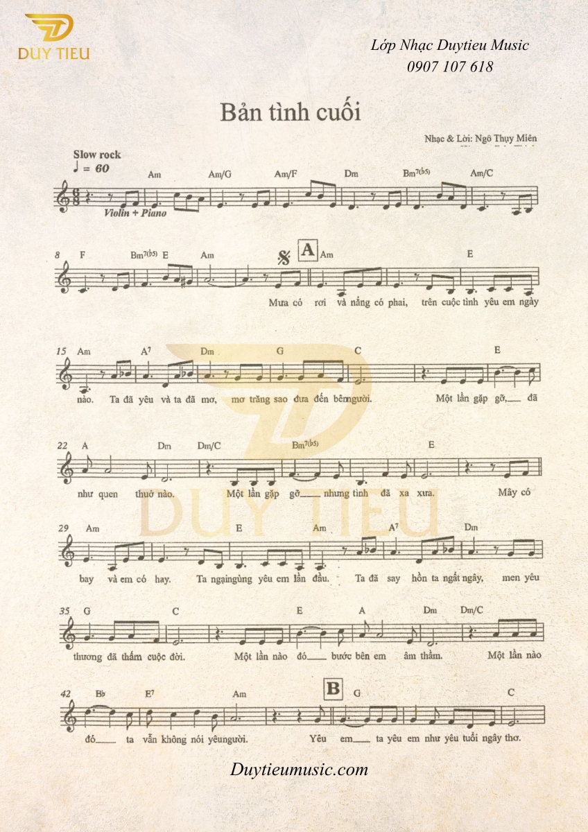 Sheet Nhạc "Bản Tình Cuối" - Duytieu Music