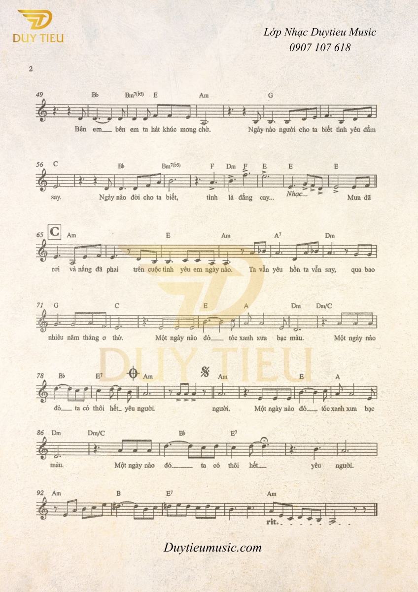 Sheet Nhạc "Bản Tình Cuối" - Duytieu Music
