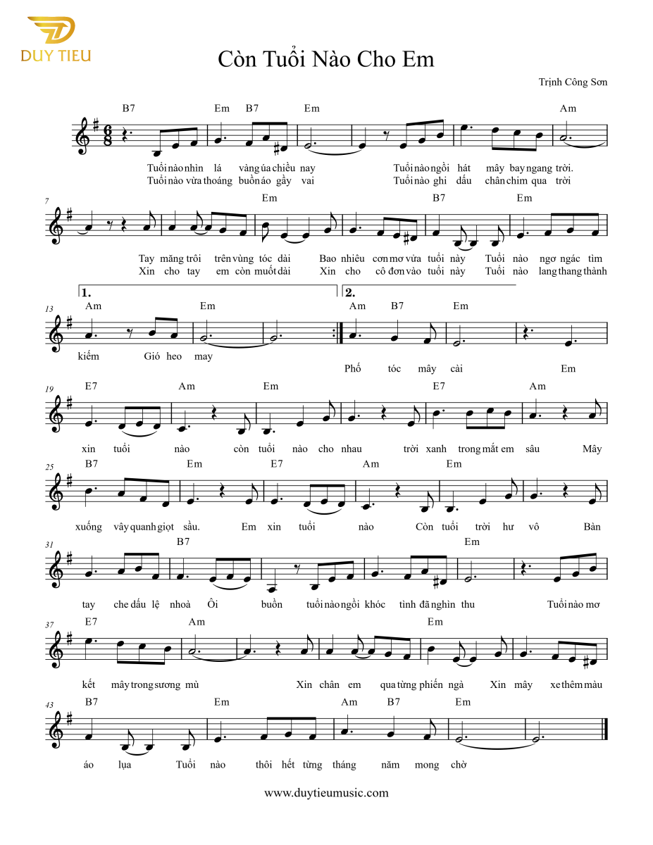 Còn Tuổi Nào Cho Em - Trịnh Công Sơn - Guitar Đệm hát