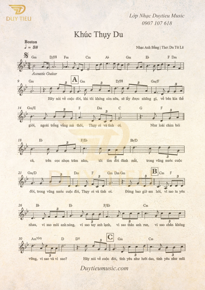 Khúc Thụy Du - Du Tử Lê- Duytieu Music