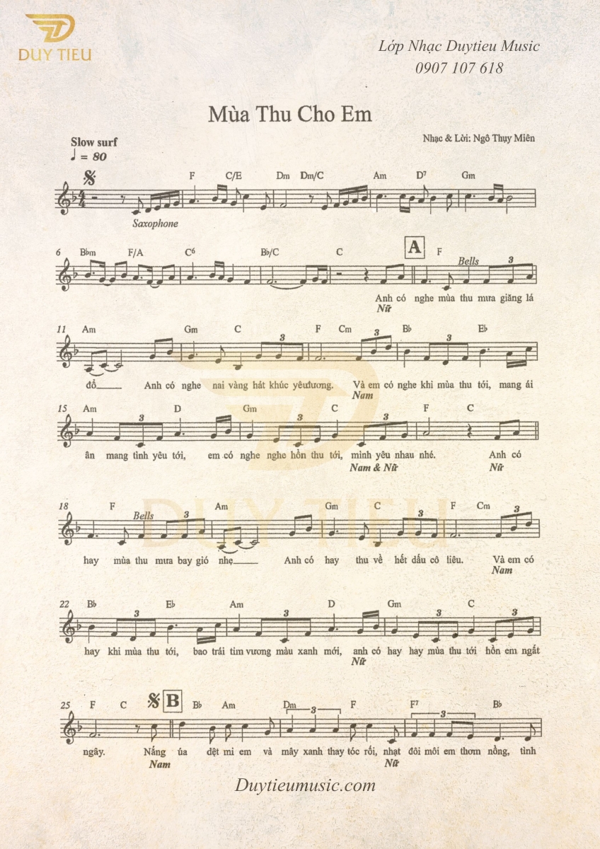 Mùa Thu Cho Em - Ngô Thụy Miên- Duytieu Music