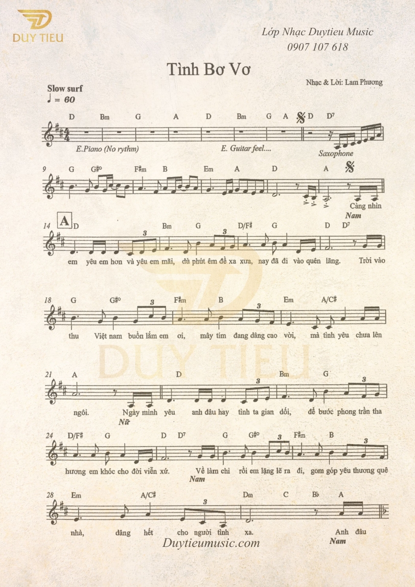 Tình Bơ Vơ - Lam Phương - Duytieu Music