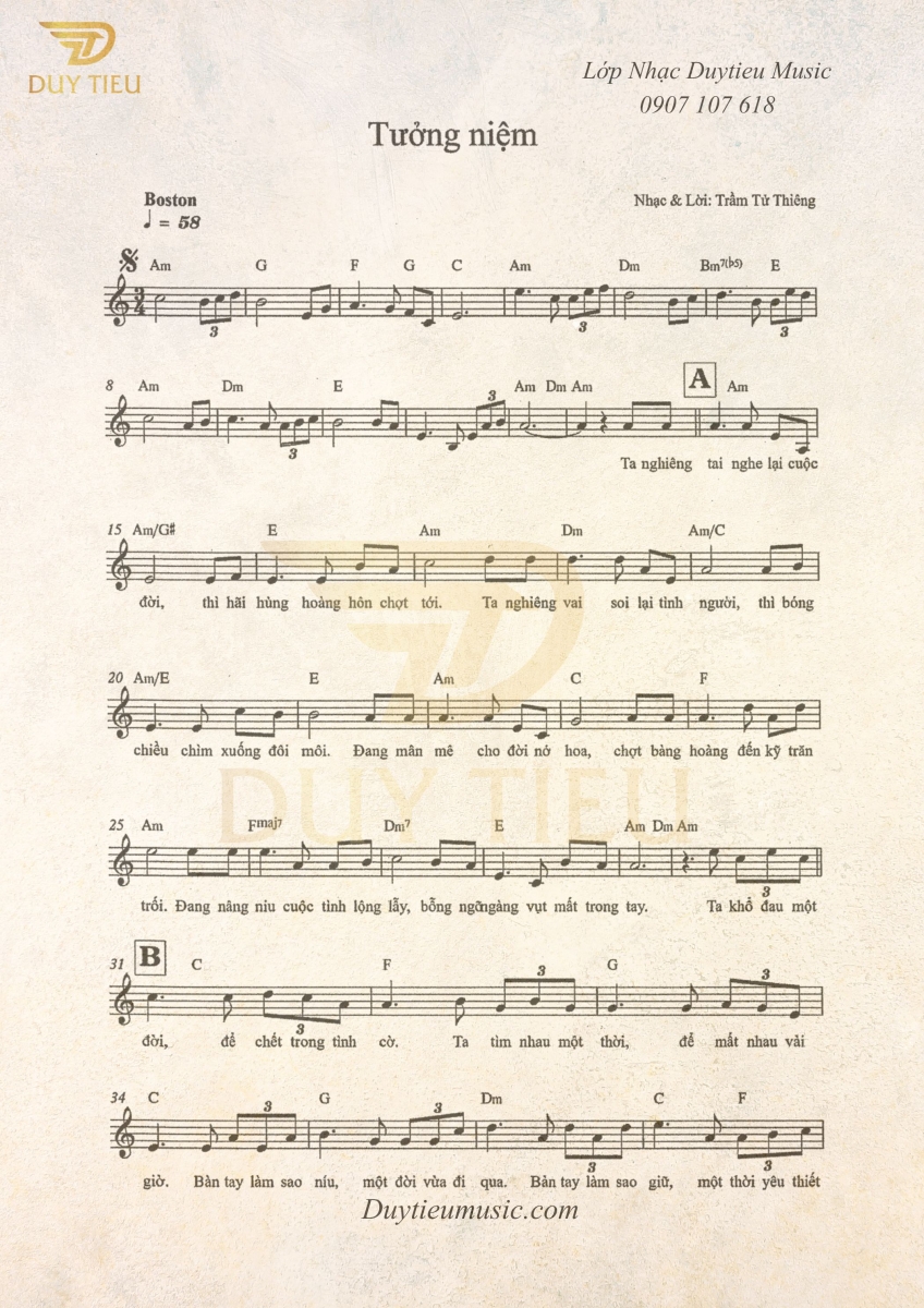Tưởng Niệm - Trầm Tử Thiên - Duytieu Music