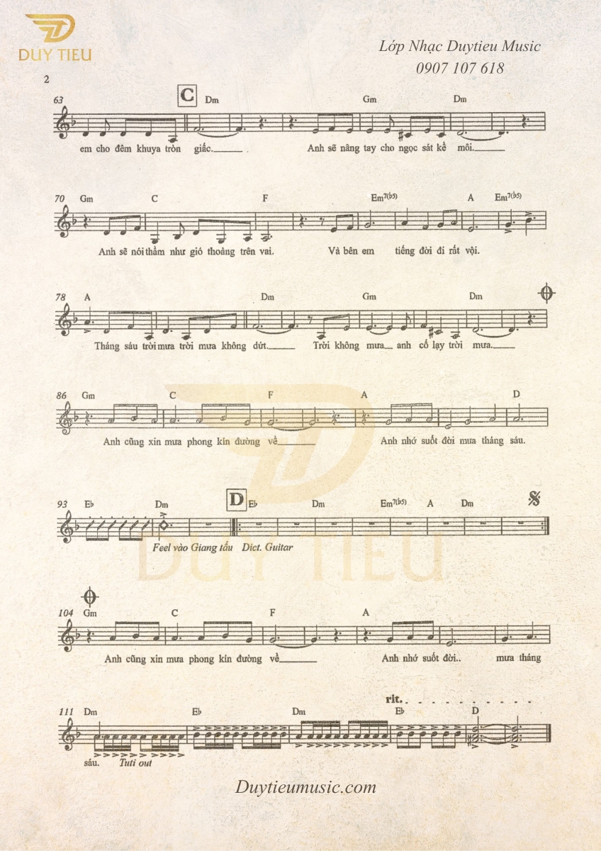 Tháng Sáu Trời Mưa- Hoàng Thanh Tâm - Duytieu Music - Trang 1