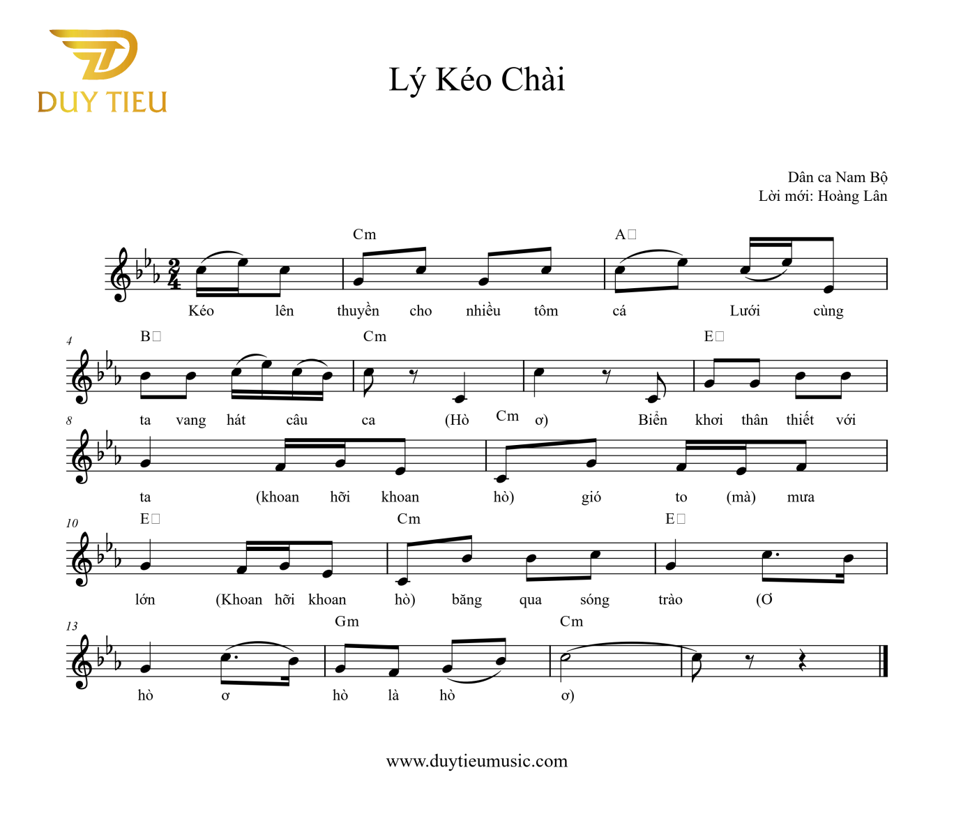 Sheet nhạc Lý Kéo Chài