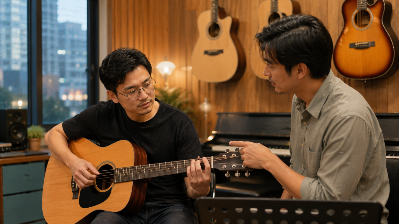 Không gian học guitar hiện đại và truyền cảm hứng tại Duytieu Music.