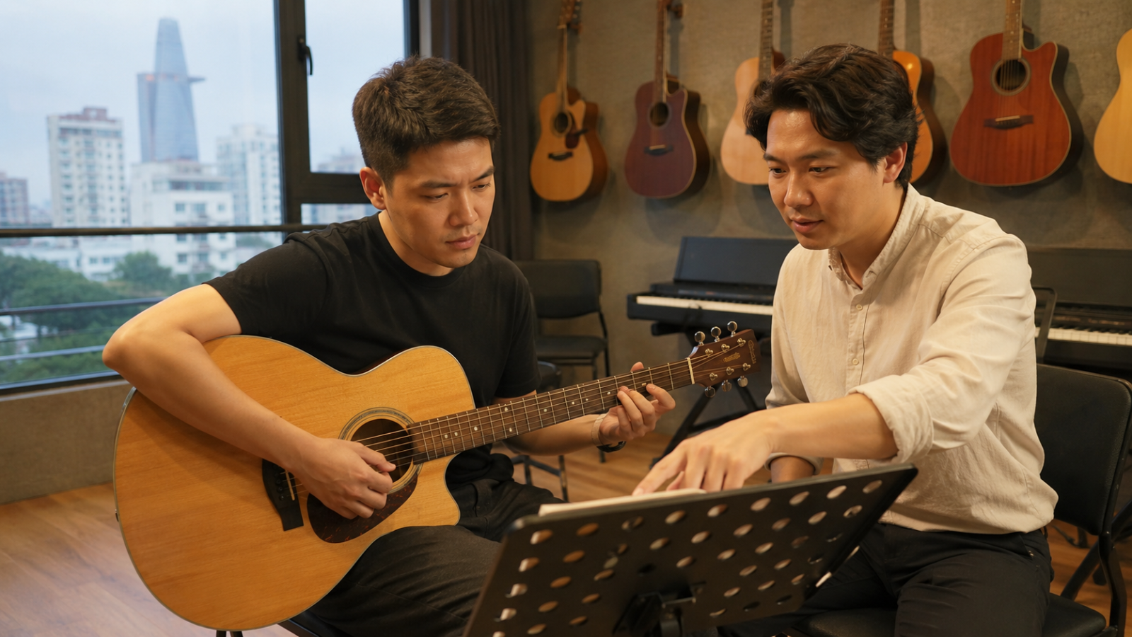 Không gian học guitar hiện đại và truyền cảm hứng tại Duytieu Music