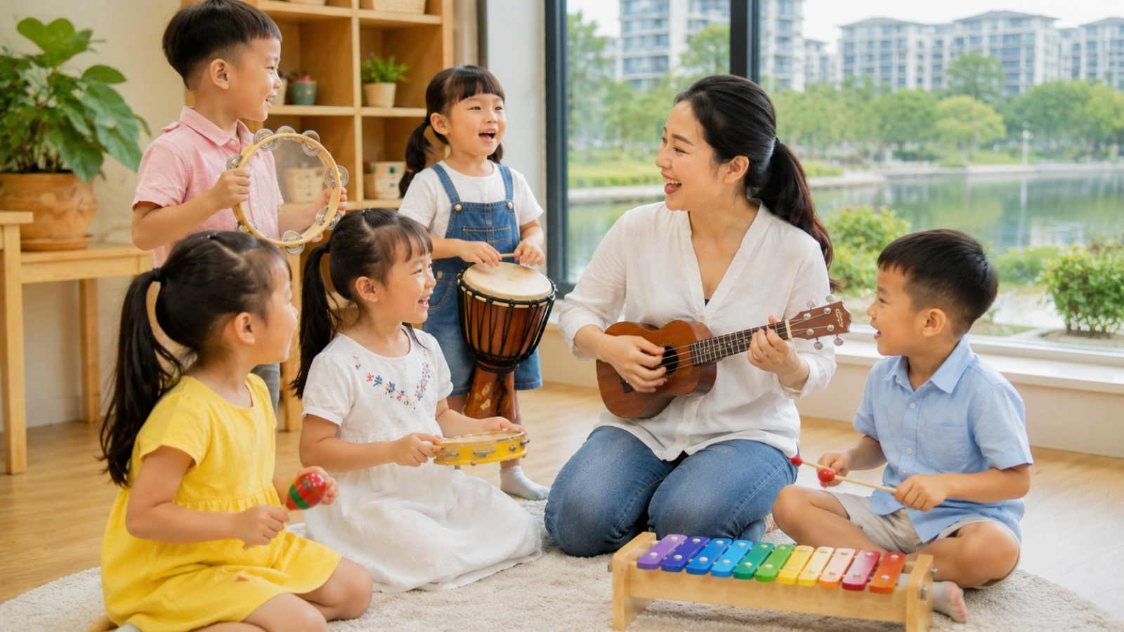 Giáo viên giúp trẻ học nhạc trong môi trường vui vẻ và tích cực.