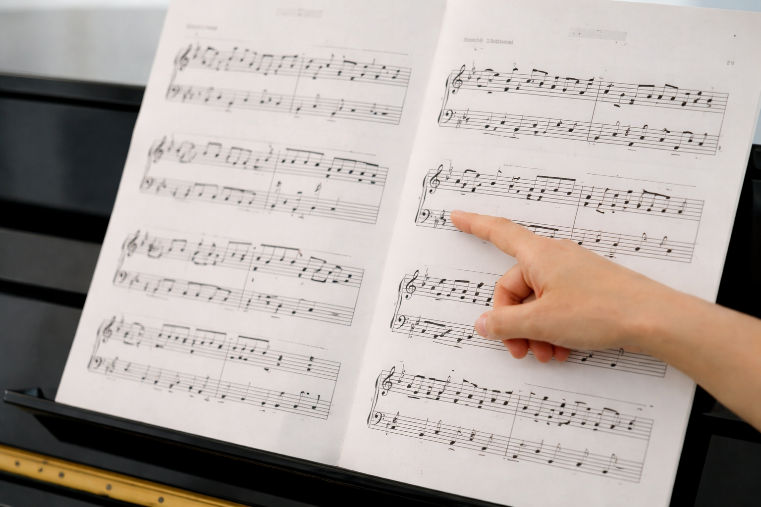 Khuông nhạc piano gồm 5 dòng kẻ và 4 khe thể hiện cao độ nốt nhạc