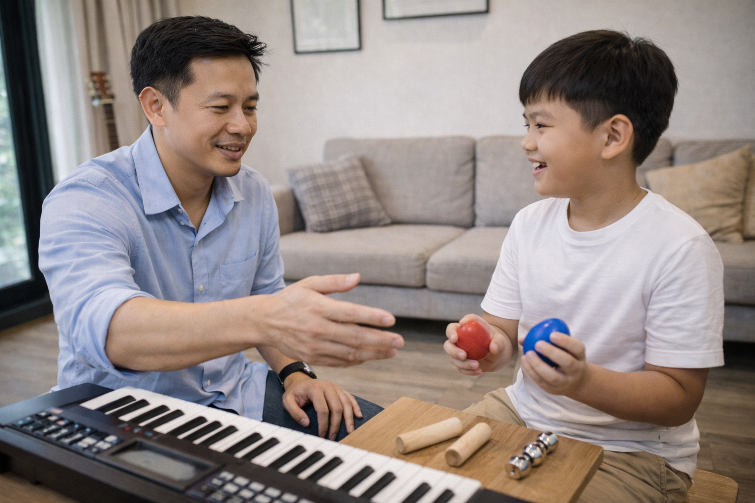 Hoạt động vận động theo nhạc giúp trẻ phát triển phản xạ và tiết tấu.