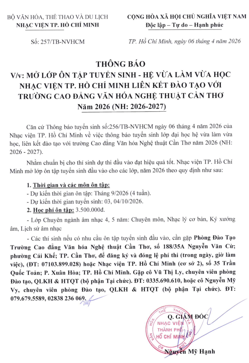 Nhạc viện tổ chức lớp ôn tập trước kỳ thi
