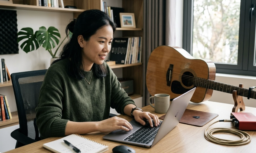 Soạn sheet guitar giúp chuyển bài nhạc thành bản dễ đọc và dễ chơi.