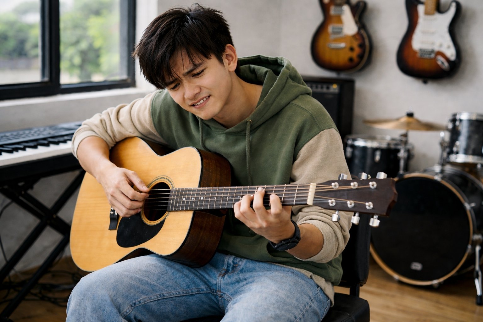 Chọn bài vượt quá trình độ khiến người mới học guitar nhanh mất động lực.