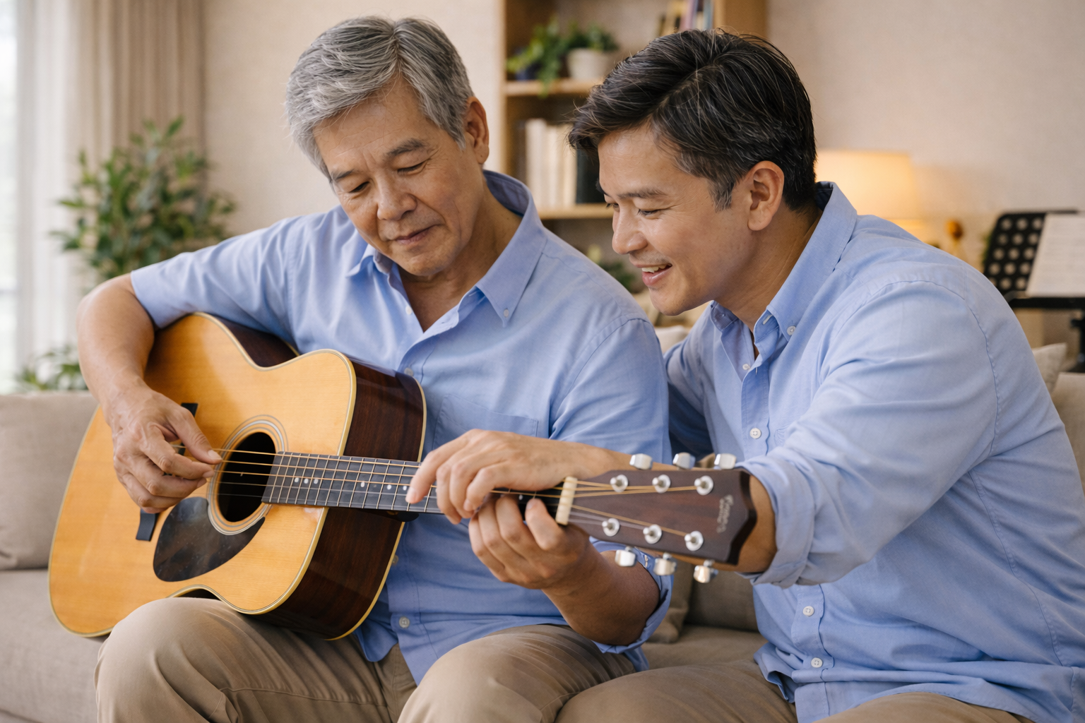 Giáo viên phù hợp giúp người lớn tuổi học guitar tự tin hơn.