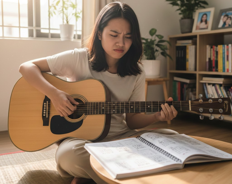 Người mới bắt đầu học guitar thường vừa háo hức vừa lo lắng trong những buổi học đầu tiên.