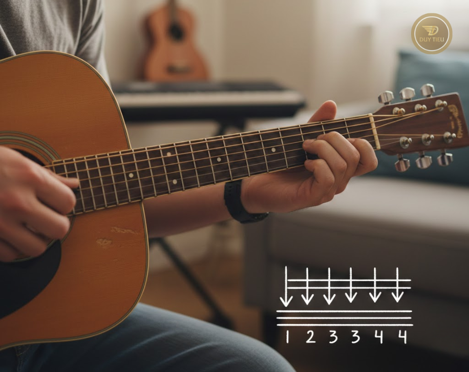 Điệu quạt xuống là nền tảng quan trọng nhất khi bắt đầu đệm hát.