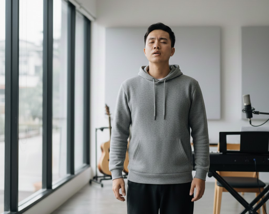 Tư thế đứng đúng giúp hơi thở và âm thanh vận hành tự nhiên hơn.