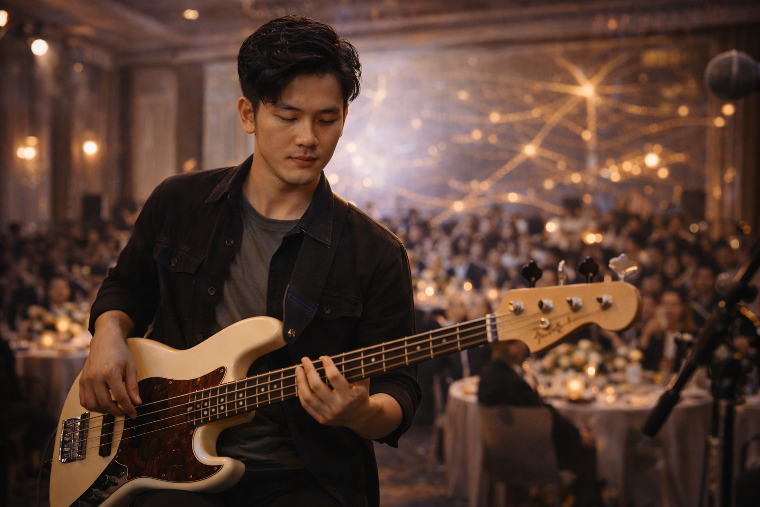 Nhạc công bass giữ nền âm vững chắc, giúp ban nhạc vận hành ổn định và chuyên nghiệp.