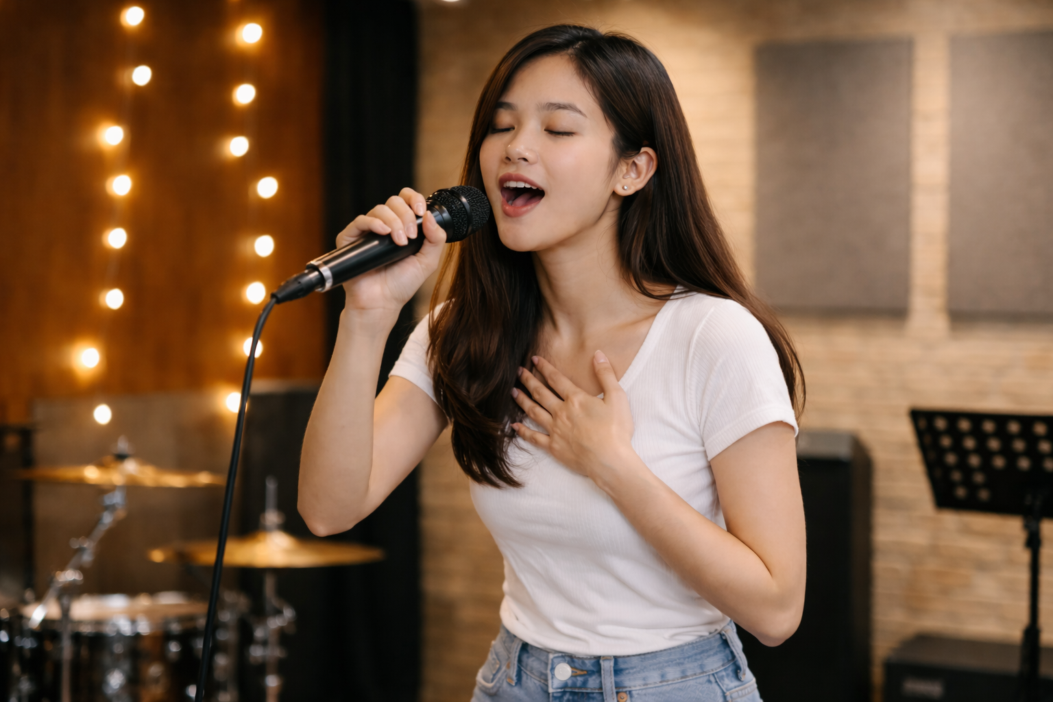 Học viên được hướng dẫn cách hát và biểu diễn tự tin trong thực tế.