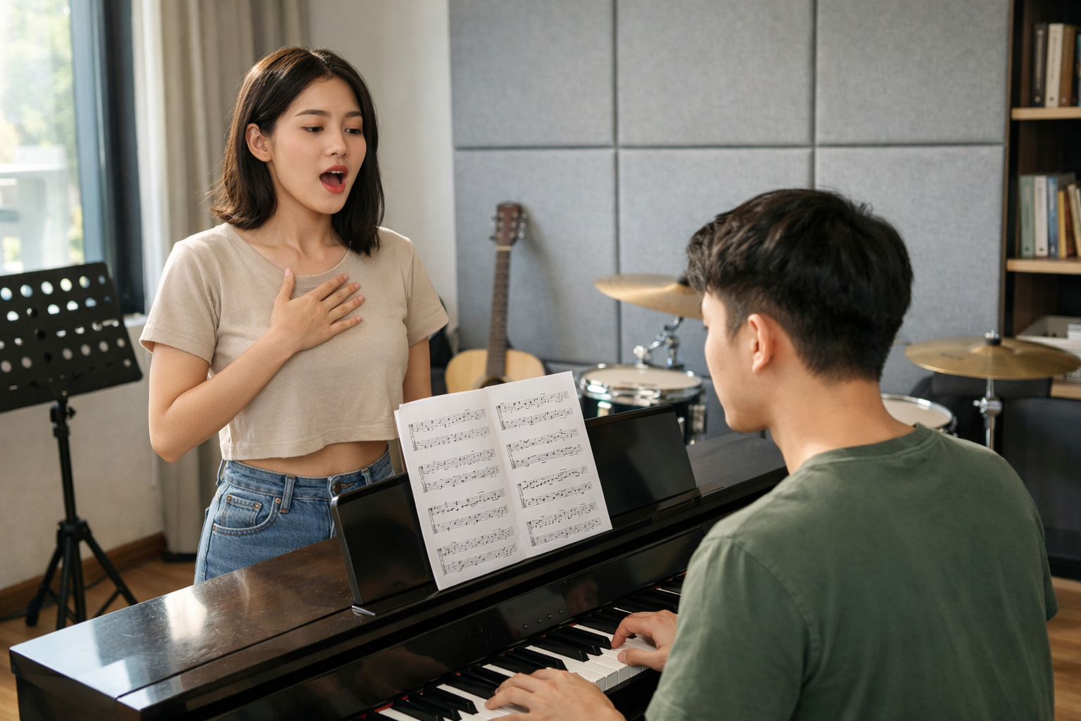 Luyện hát theo piano giúp cải thiện khả năng giữ cao độ.