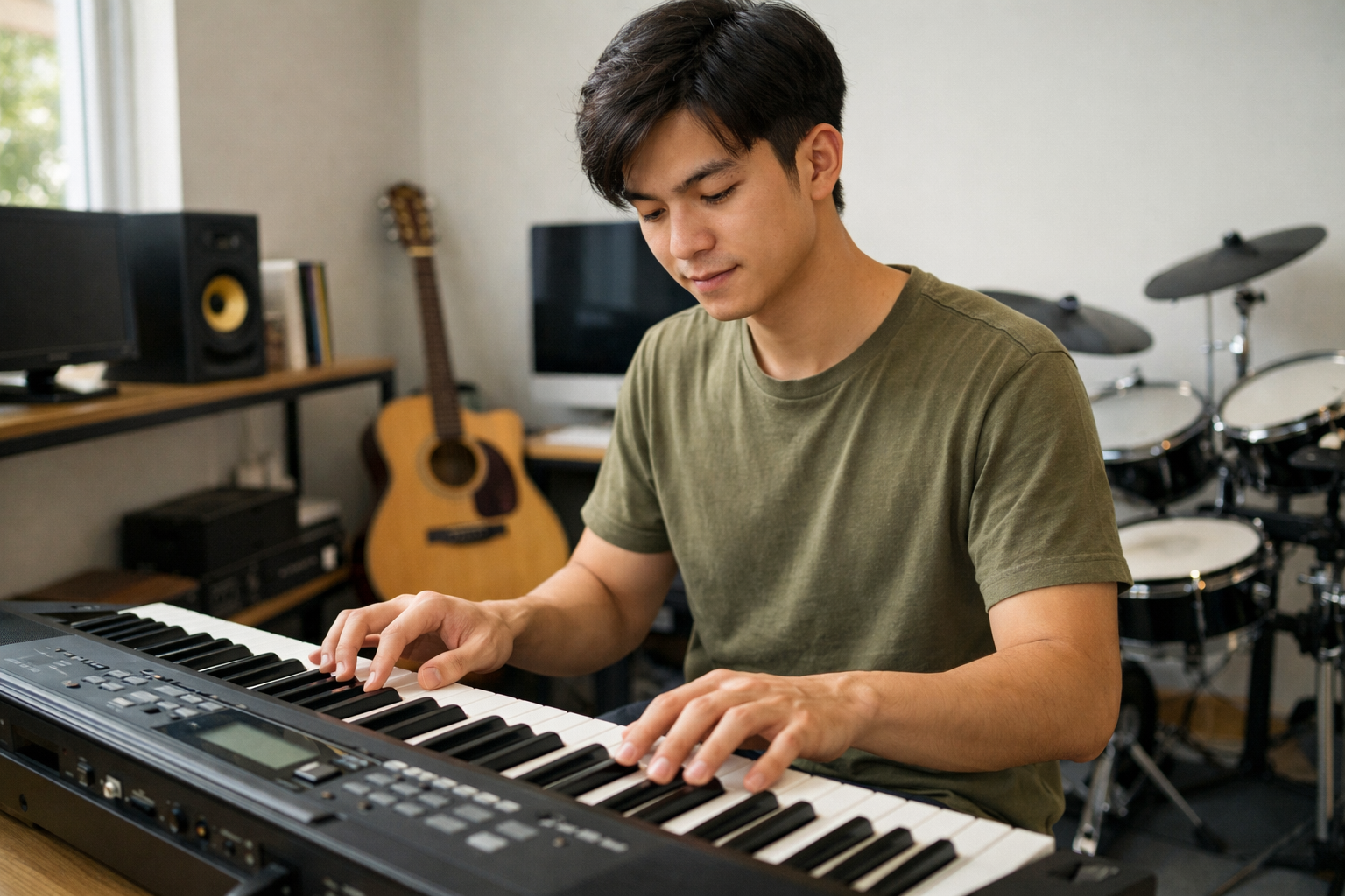 Khi chơi organ, tay phải thường chơi giai điệu và tay trái chơi hợp âm.