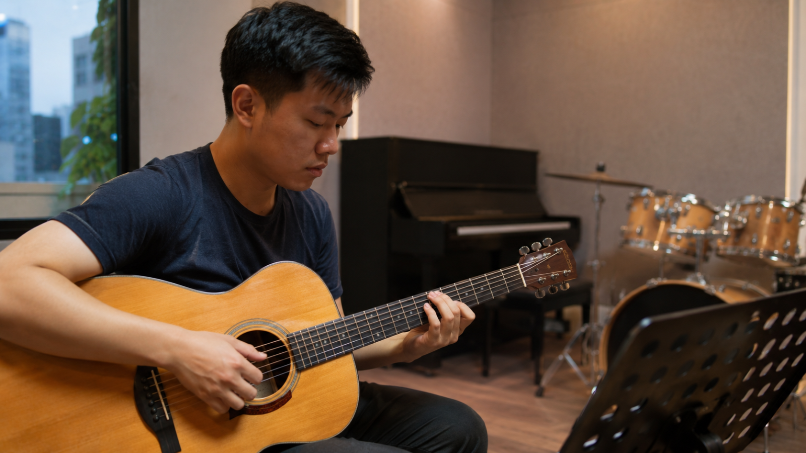 Không gian học guitar hiện đại và truyền cảm hứng tại Duytieu Music.