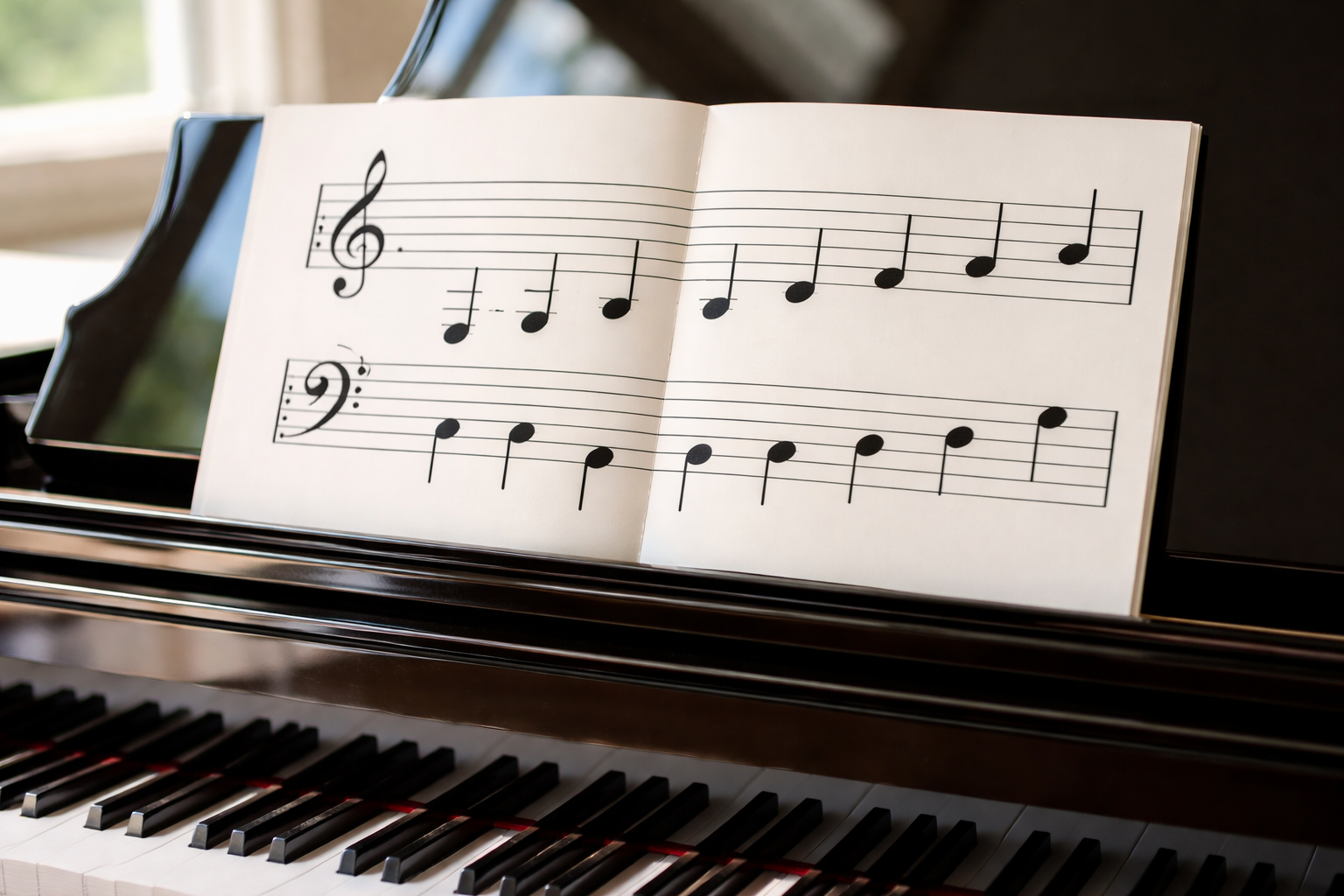 Hệ khuông đôi trong piano gồm khóa Sol cho tay phải và khóa Fa cho tay trái