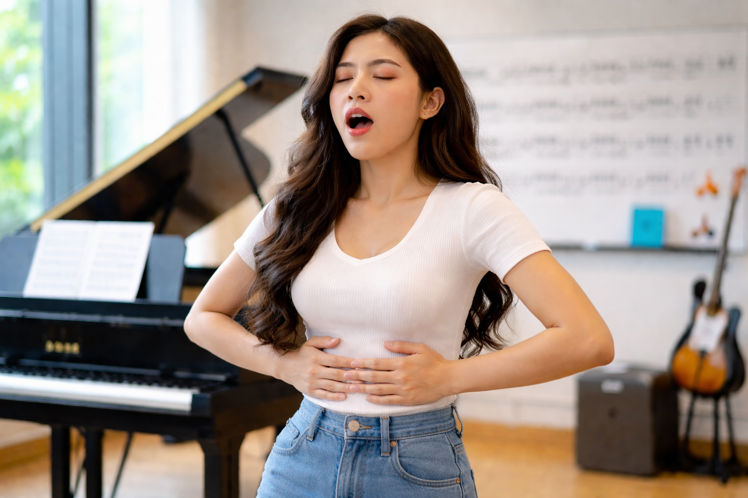 Hơi thở ổn định giúp kiểm soát cường độ khi hát.