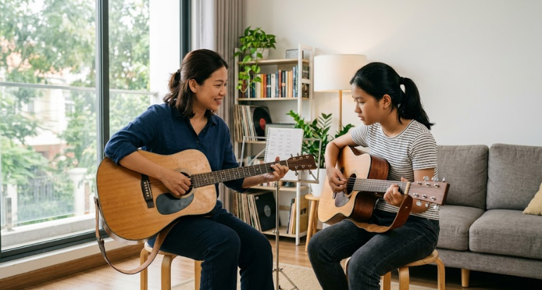 Dịch vụ cung cấp giáo viên guitar linh hoạt theo nhu cầu học viên.