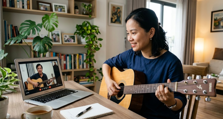 Học guitar online giúp bạn linh hoạt thời gian và địa điểm.