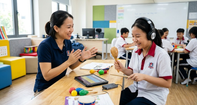 Cảm thụ âm nhạc giúp phát triển tai nghe và phản xạ âm thanh.