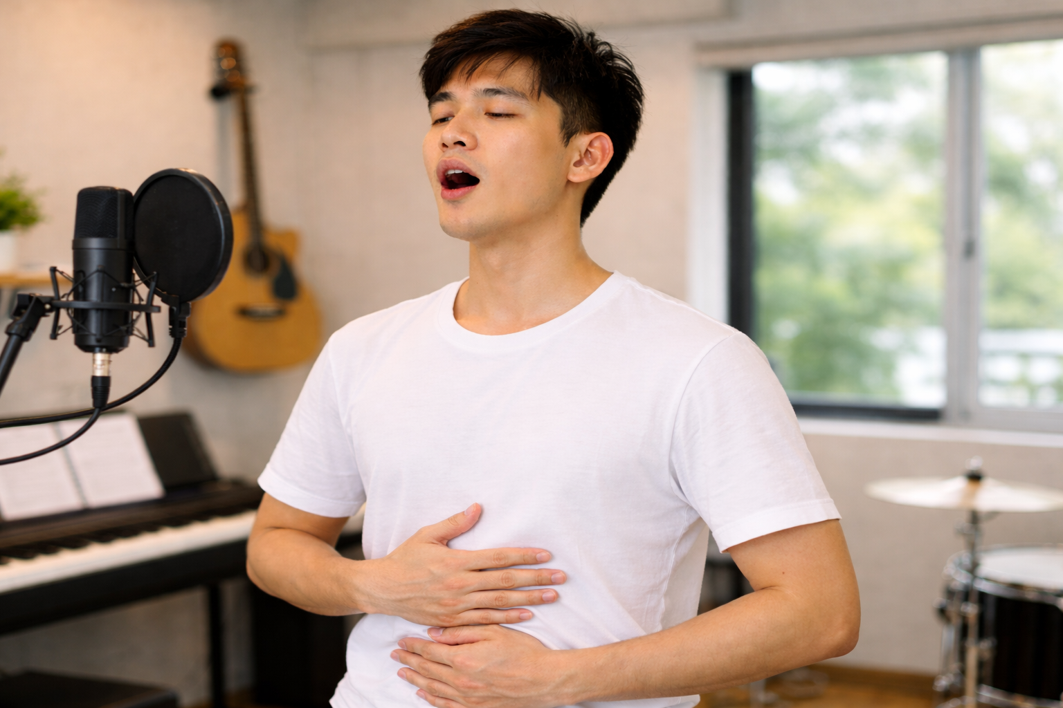 Thở bằng cơ hoành giúp kiểm soát hơi tốt hơn khi hát.