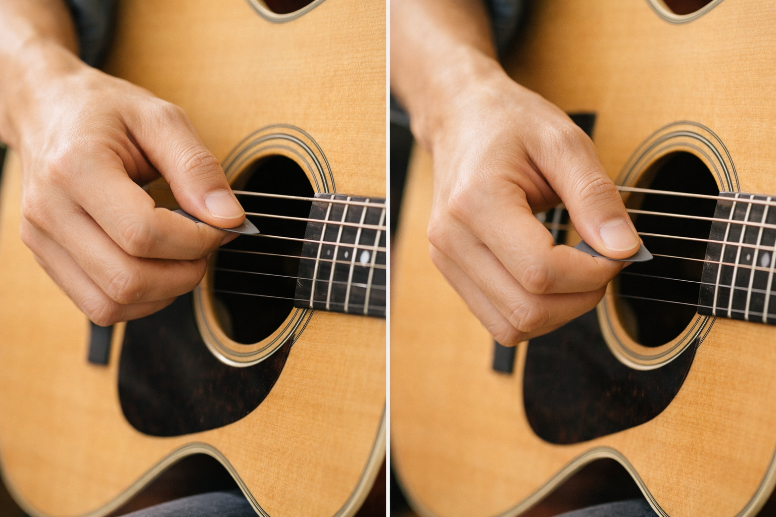 Cảm phách đúng giúp tay phải giữ nhịp ổn định khi đệm guitar.