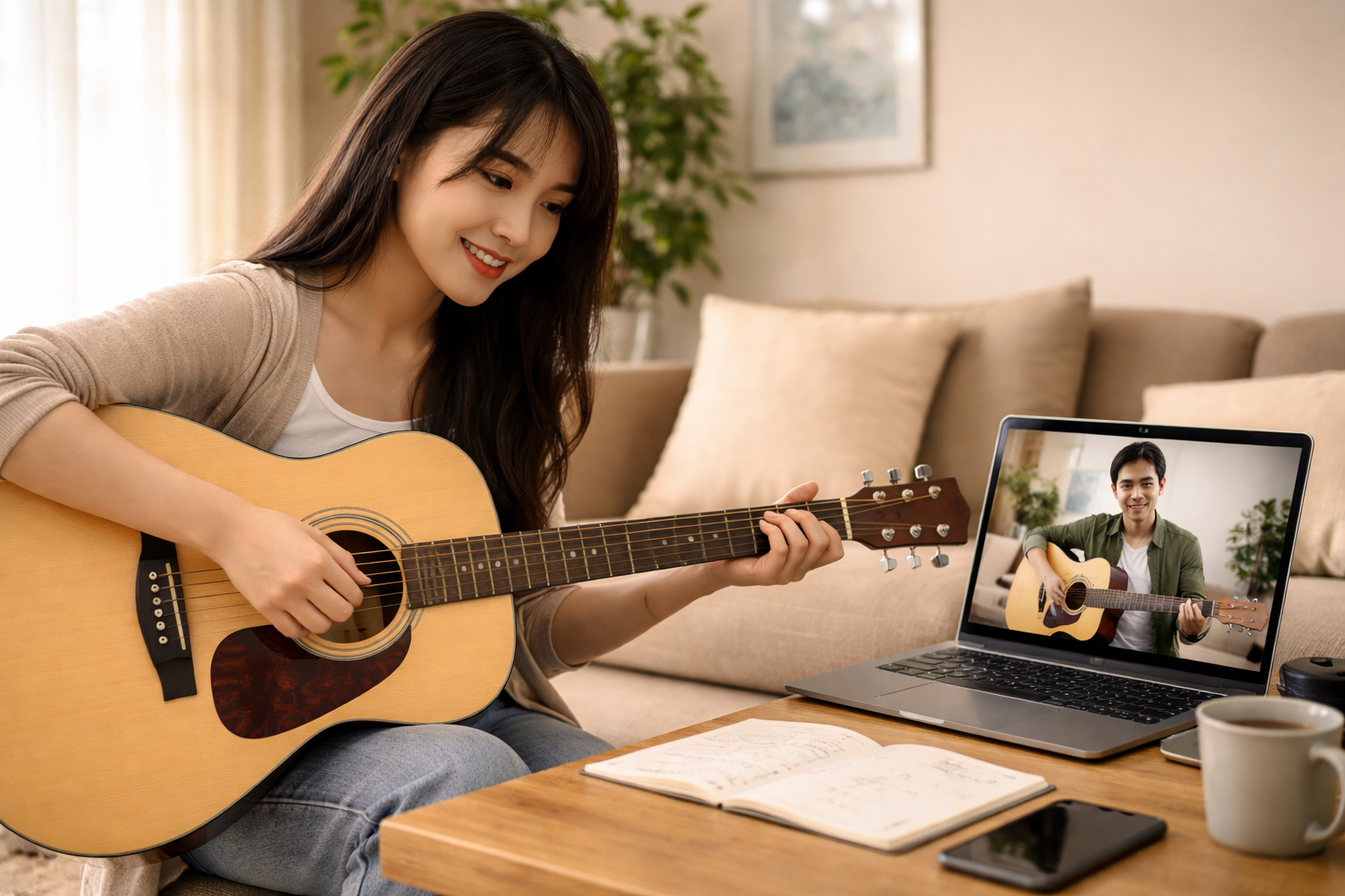 Học guitar online 1 kèm 1 tại Duytieu Music linh hoạt và hiệu quả.