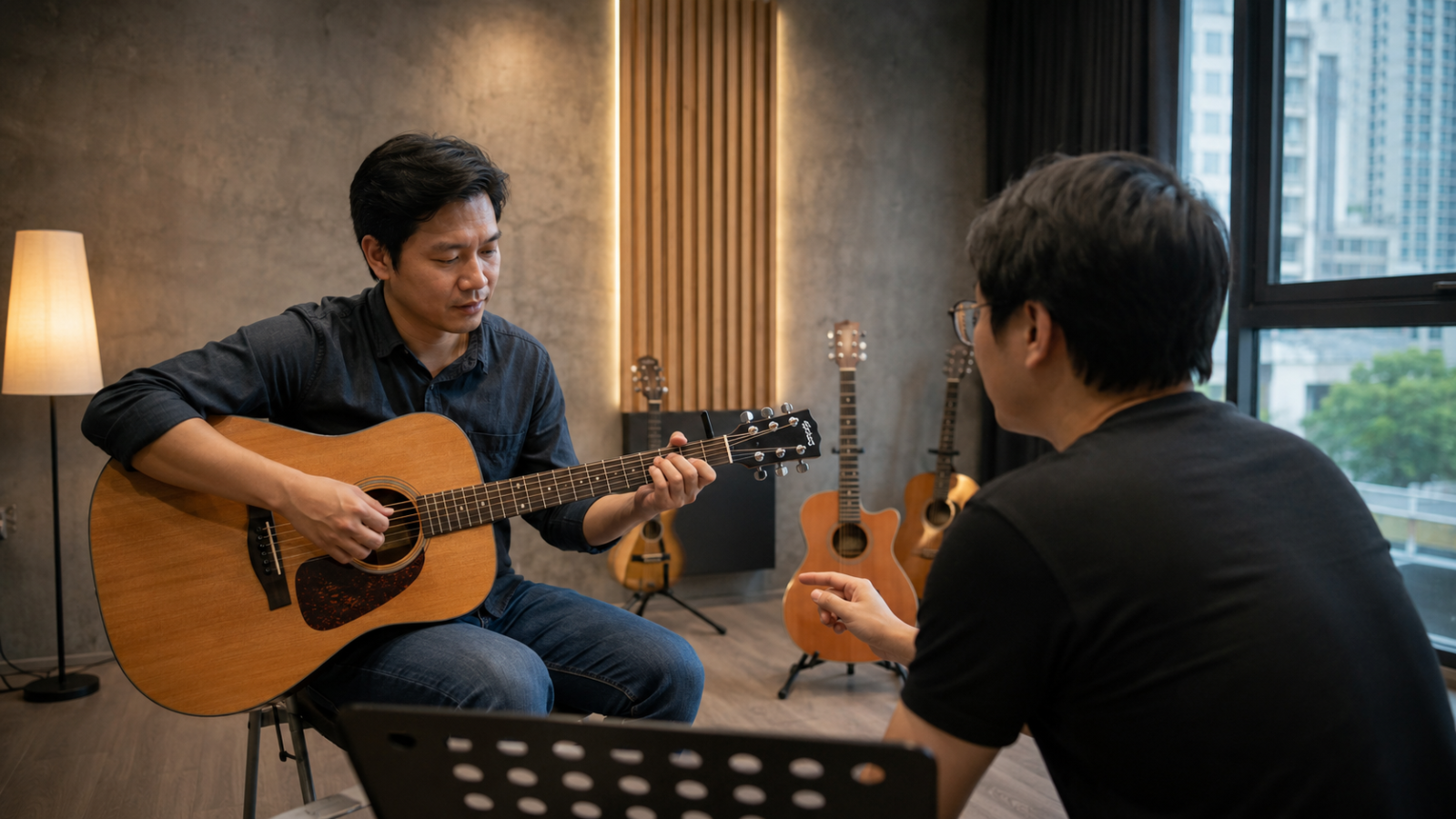 Không gian học guitar hiện đại và truyền cảm hứng tại Duytieu Music.
