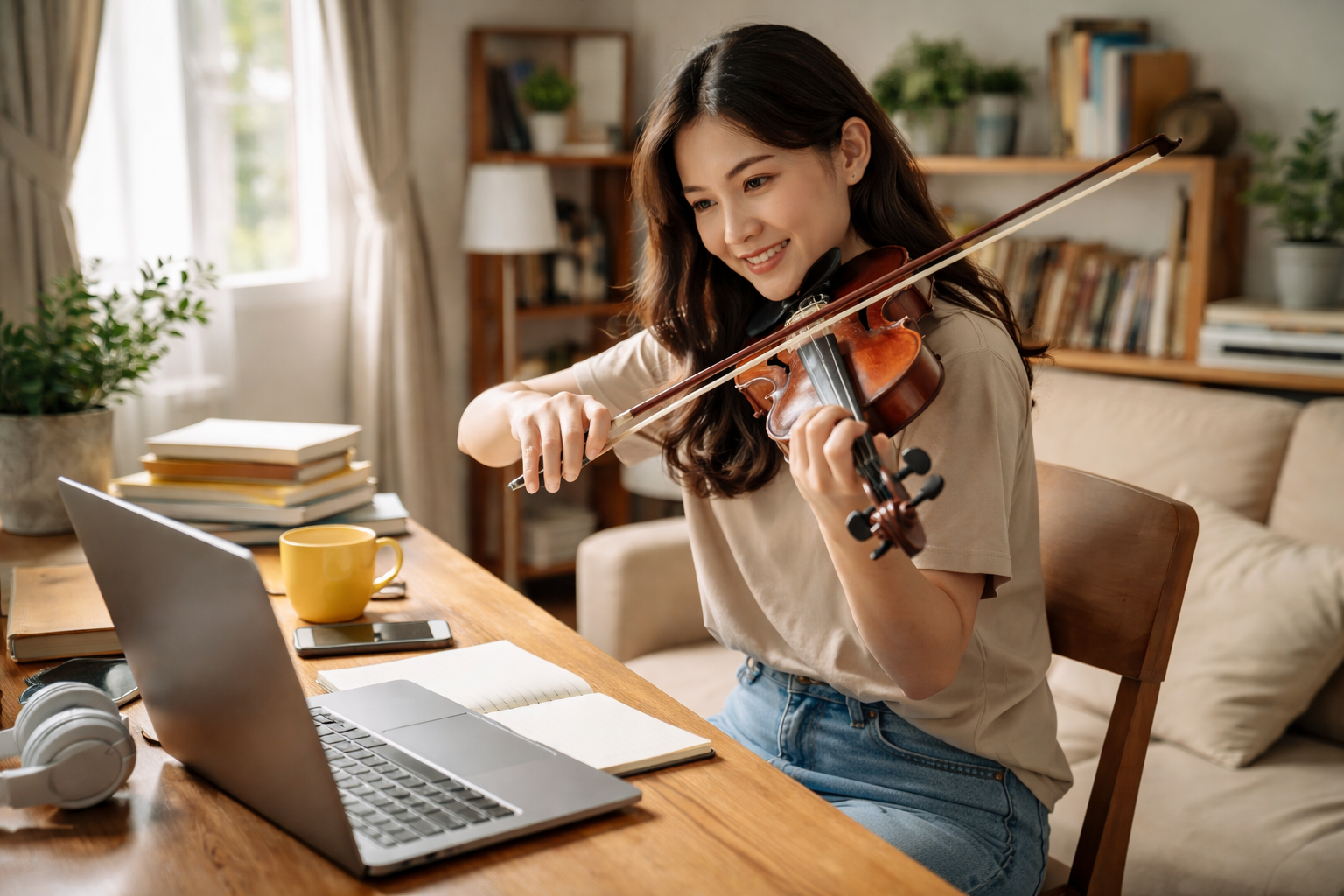  Học violin online vẫn hiệu quả khi có giáo viên theo sát.