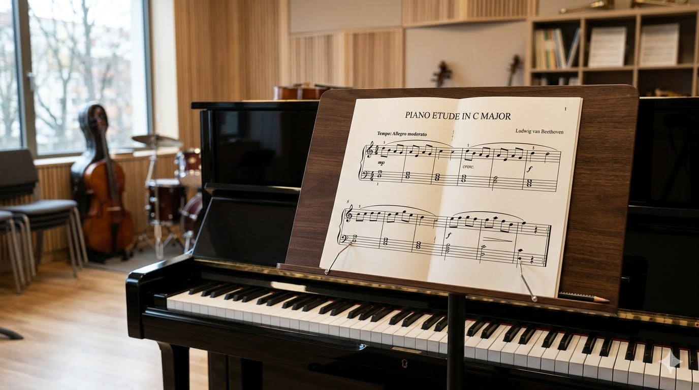 Sheet nhạc piano thường sử dụng hai khuông nhạc cho tay phải và tay trái.