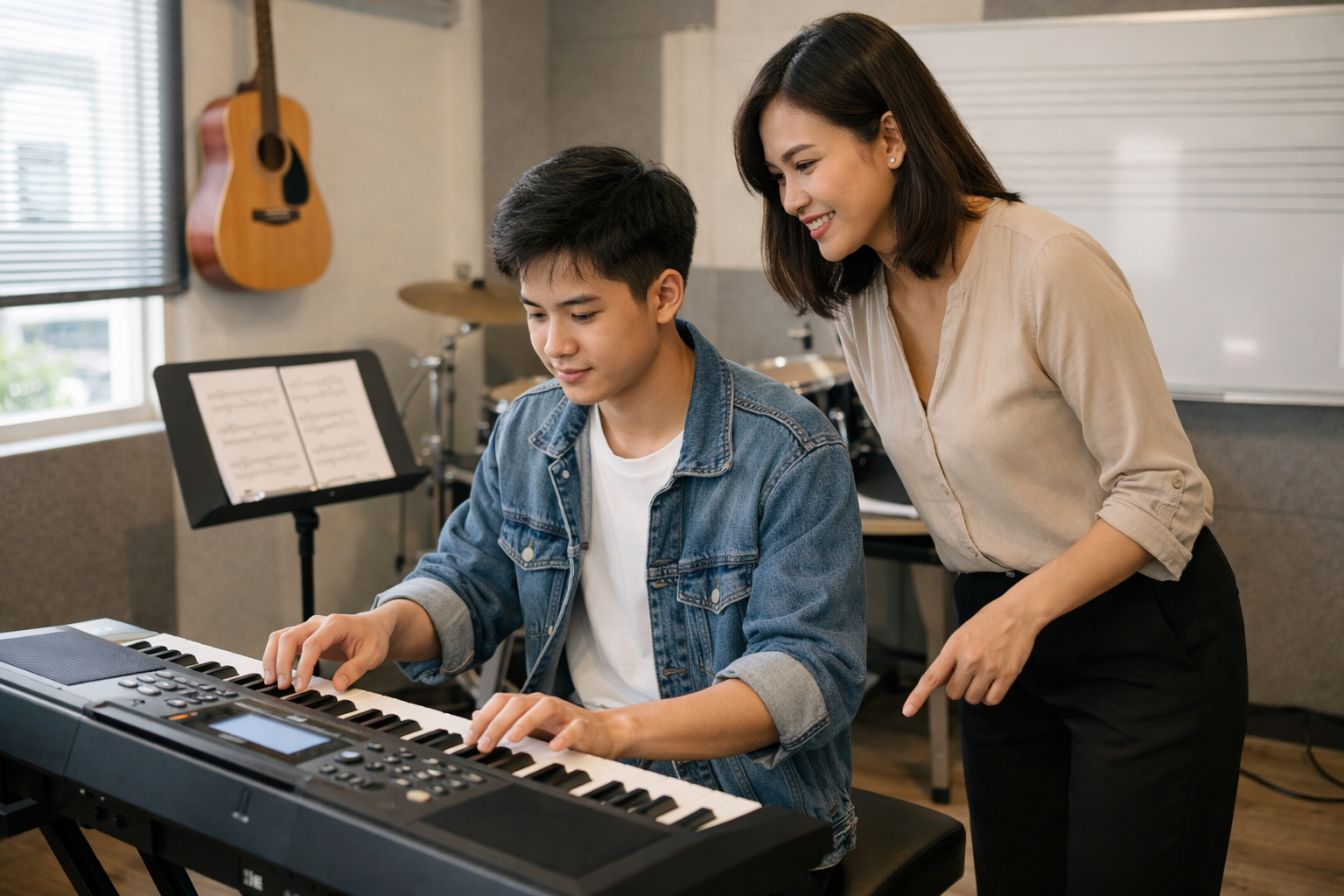 Học viên luyện kỹ thuật Organ để chuẩn bị cho kỳ thi âm nhạc.