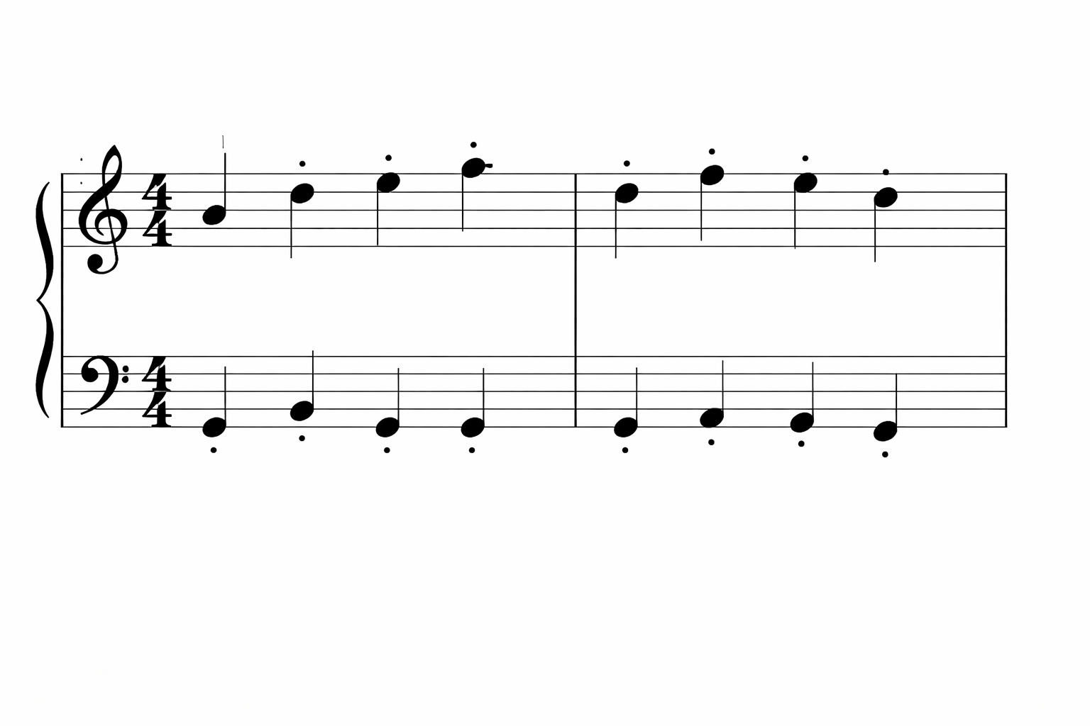 Dấu chấm phía trên nốt cho biết đoạn nhạc cần chơi staccato.