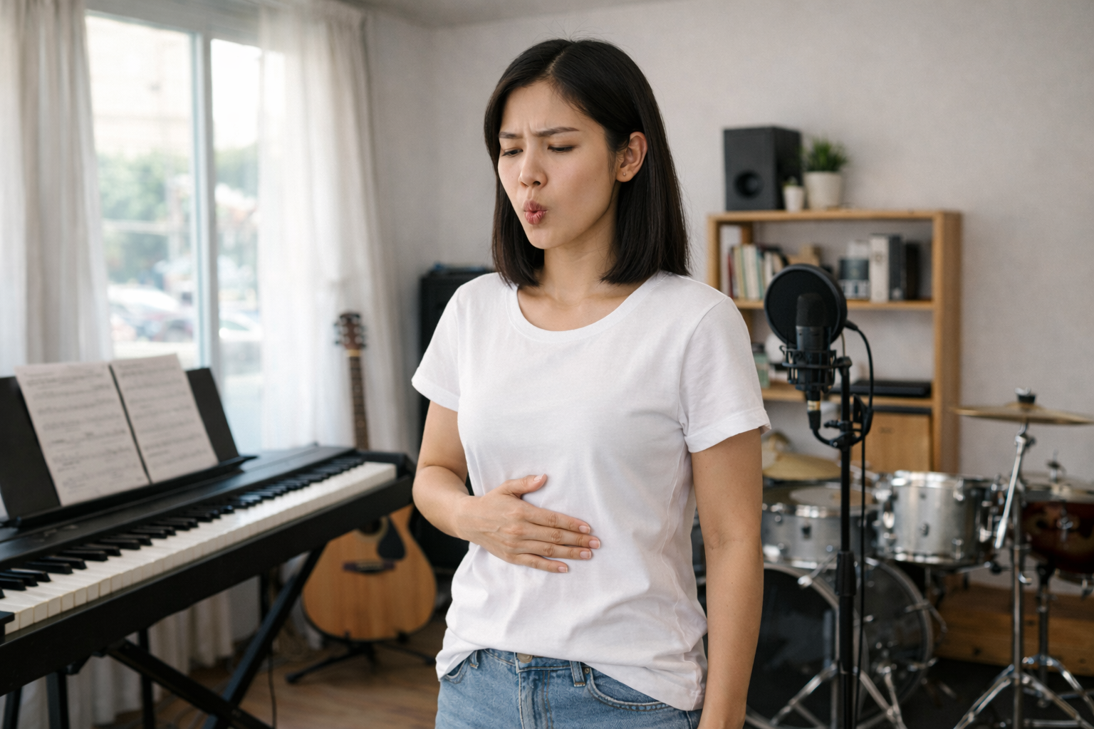 Kiểm soát hơi thở đúng giúp giọng hát ổn định khi lên nốt cao.