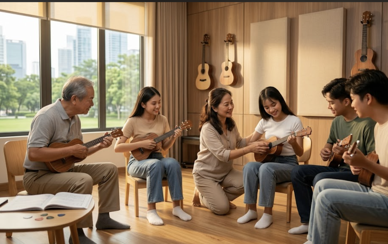 Lớp nhóm giúp học viên học ukulele vui vẻ và có động lực hơn.