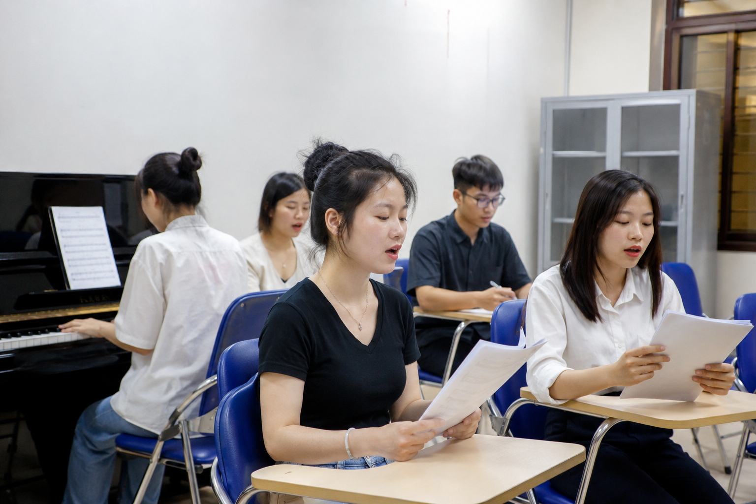 Học sinh luyện thi Sư phạm Âm nhạc với các môn Thanh nhạc, Nhạc lý và Ký xướng âm