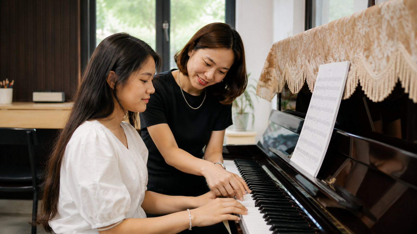 Giáo viên đồng hành giúp học viên tiến bộ từng buổi học.