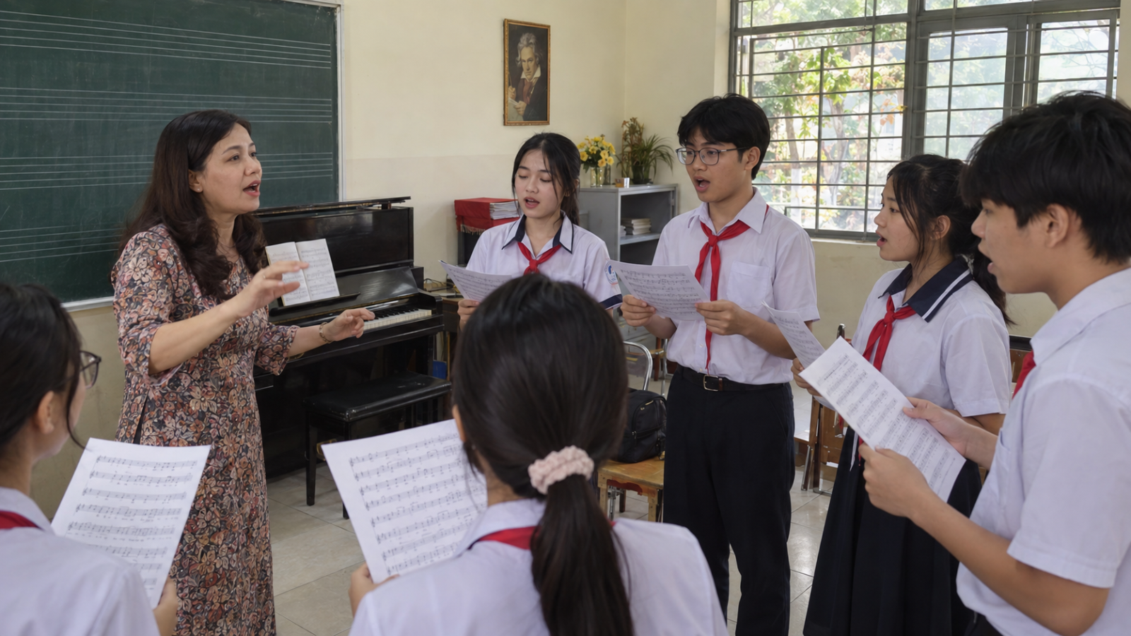 Giáo viên âm nhạc tại trường học có thu nhập được xác định theo vị trí, chức danh và chế độ tiền lương áp dụng