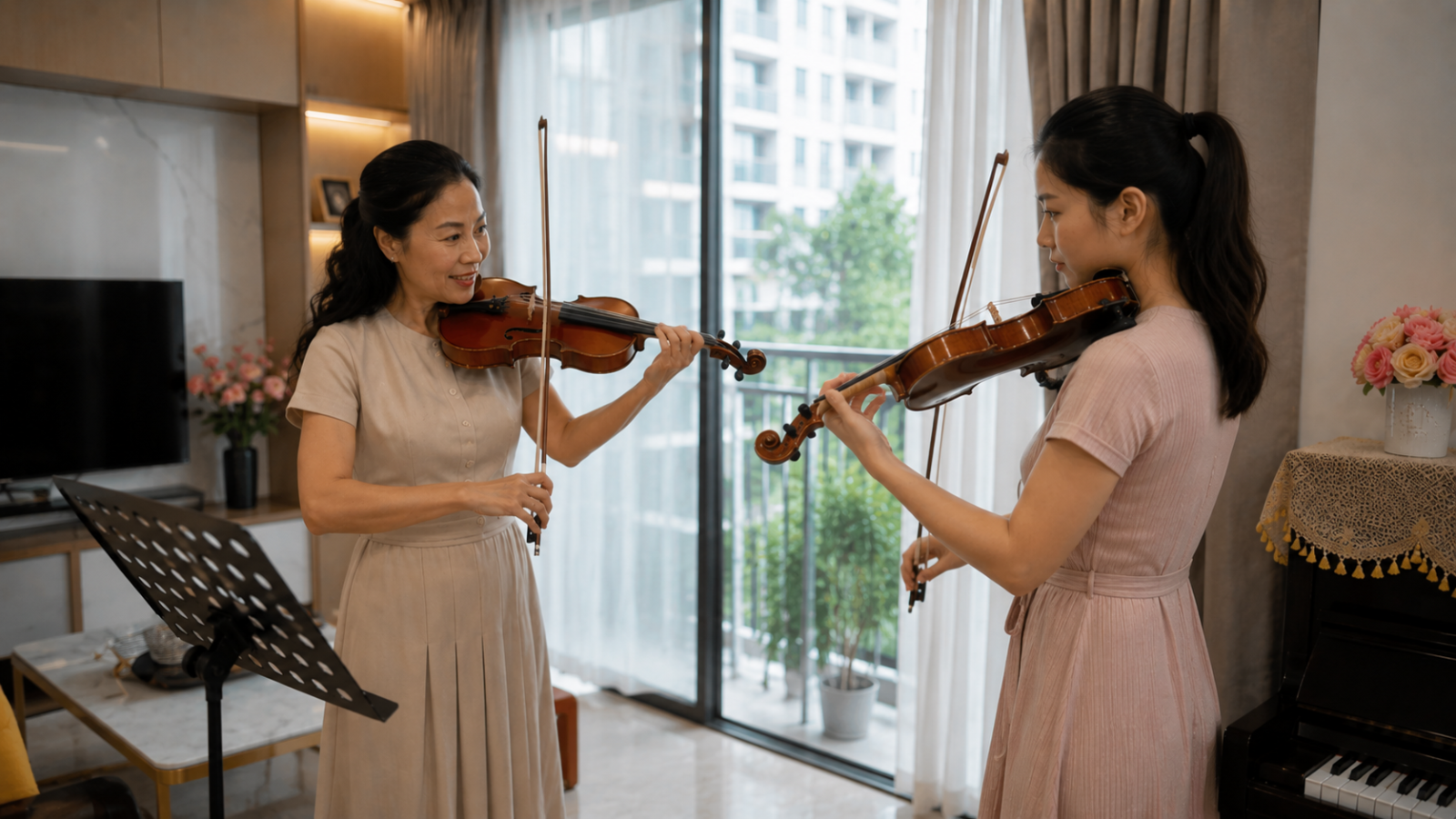 Môi trường học thoải mái giúp học viên dễ duy trì việc luyện violin hơn.
