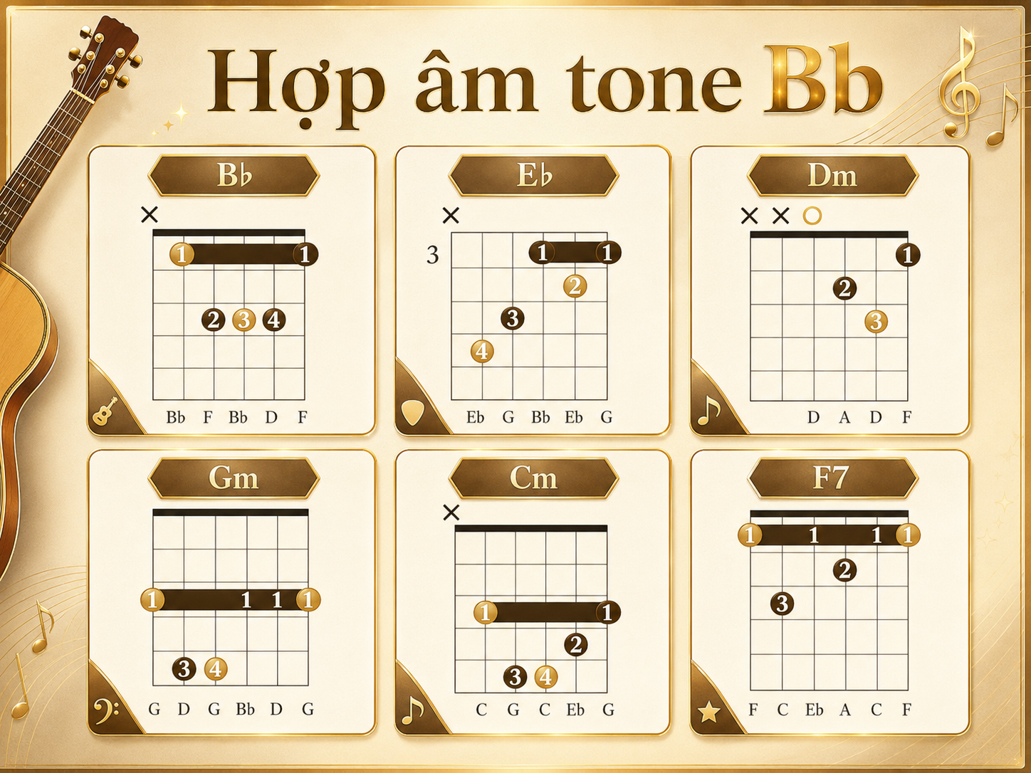 Tổng hợp các hợp âm cơ bản trong Tone Bb