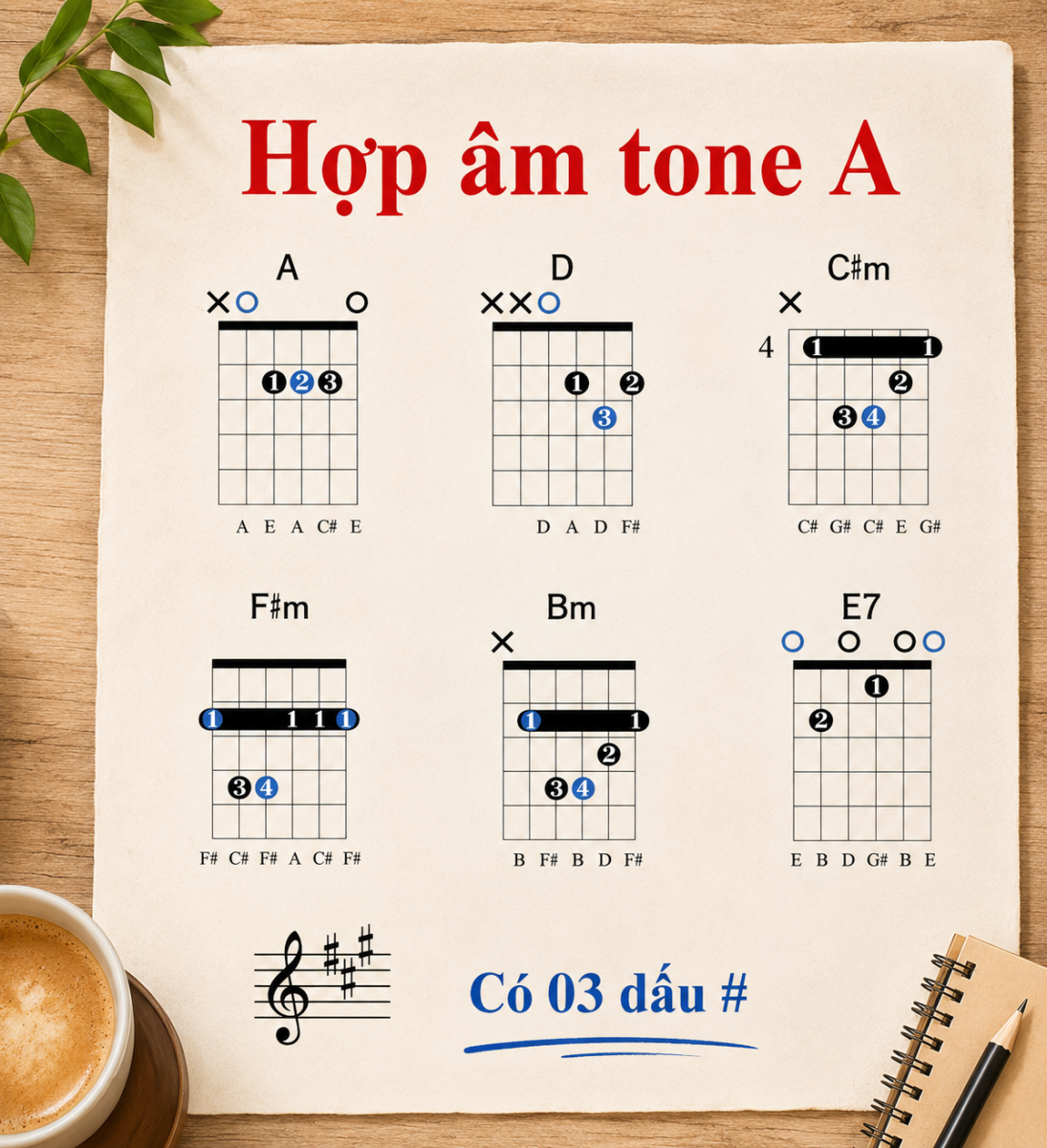 Bộ hợp âm Tone A guitar