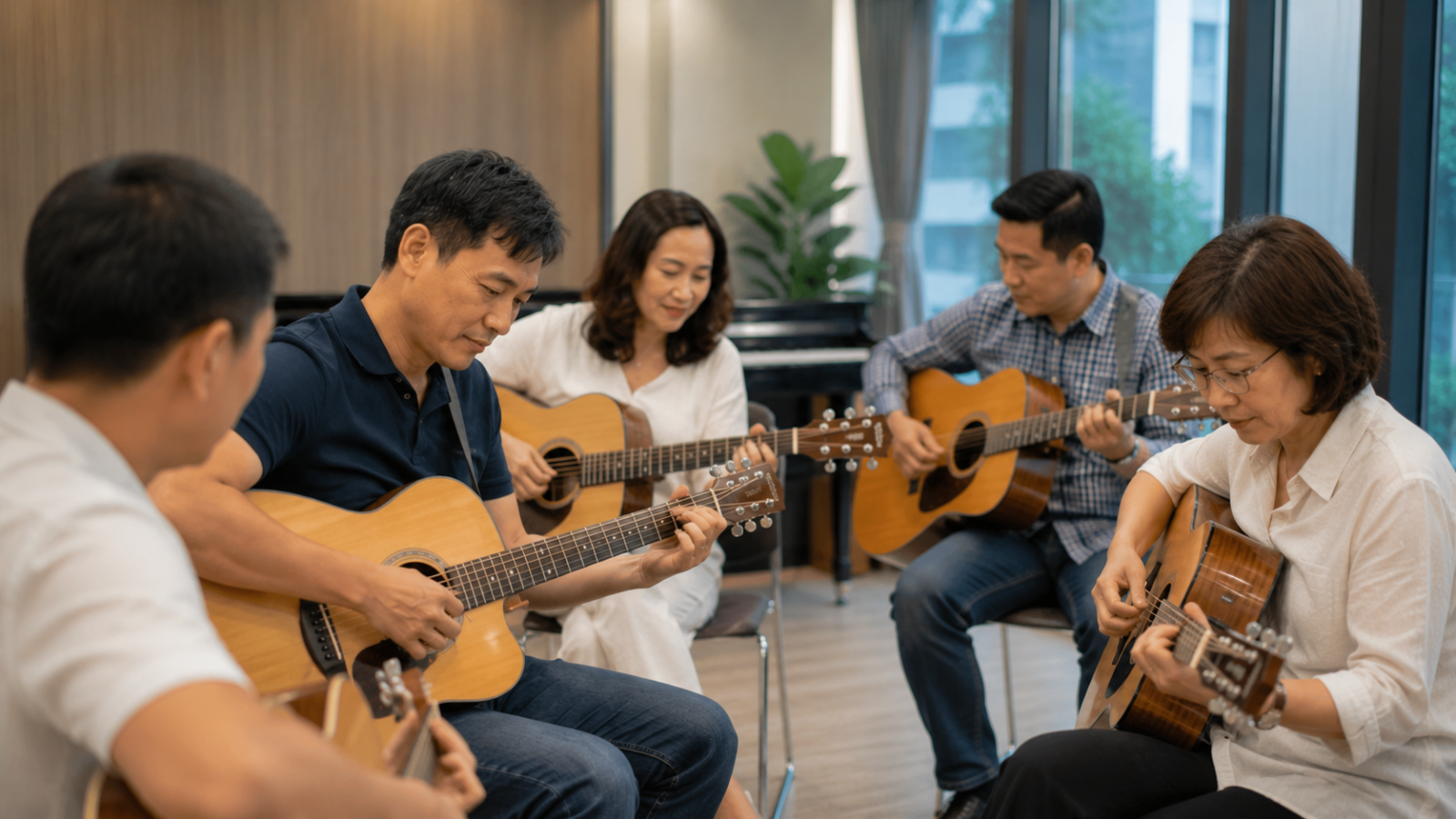 Không khí học nhóm giúp việc học guitar trở nên vui và dễ duy trì hơn.